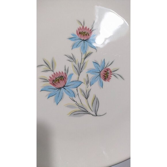 Steubenville Fairlane Oval Dinner Plate Pink Blue Floral Design Vintage Pottery - Picture 3 of 11